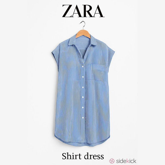 Zara Striped Button‎ Down Cotton  Shirt Dress,  Small, Blue/White - Picture 1 of 9